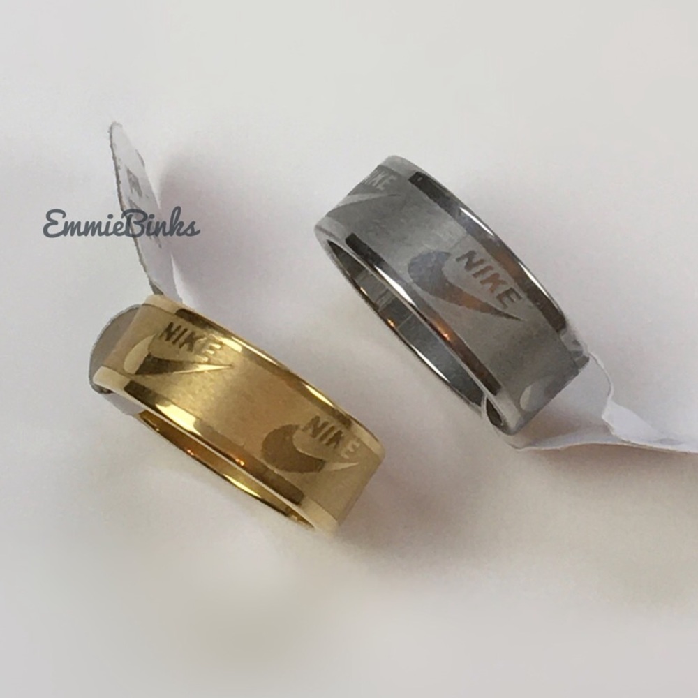 NWT Nike Swoosh Etched Stainless Steel Band Ring - Unisex Minimalist Design - Picture 4 of 13